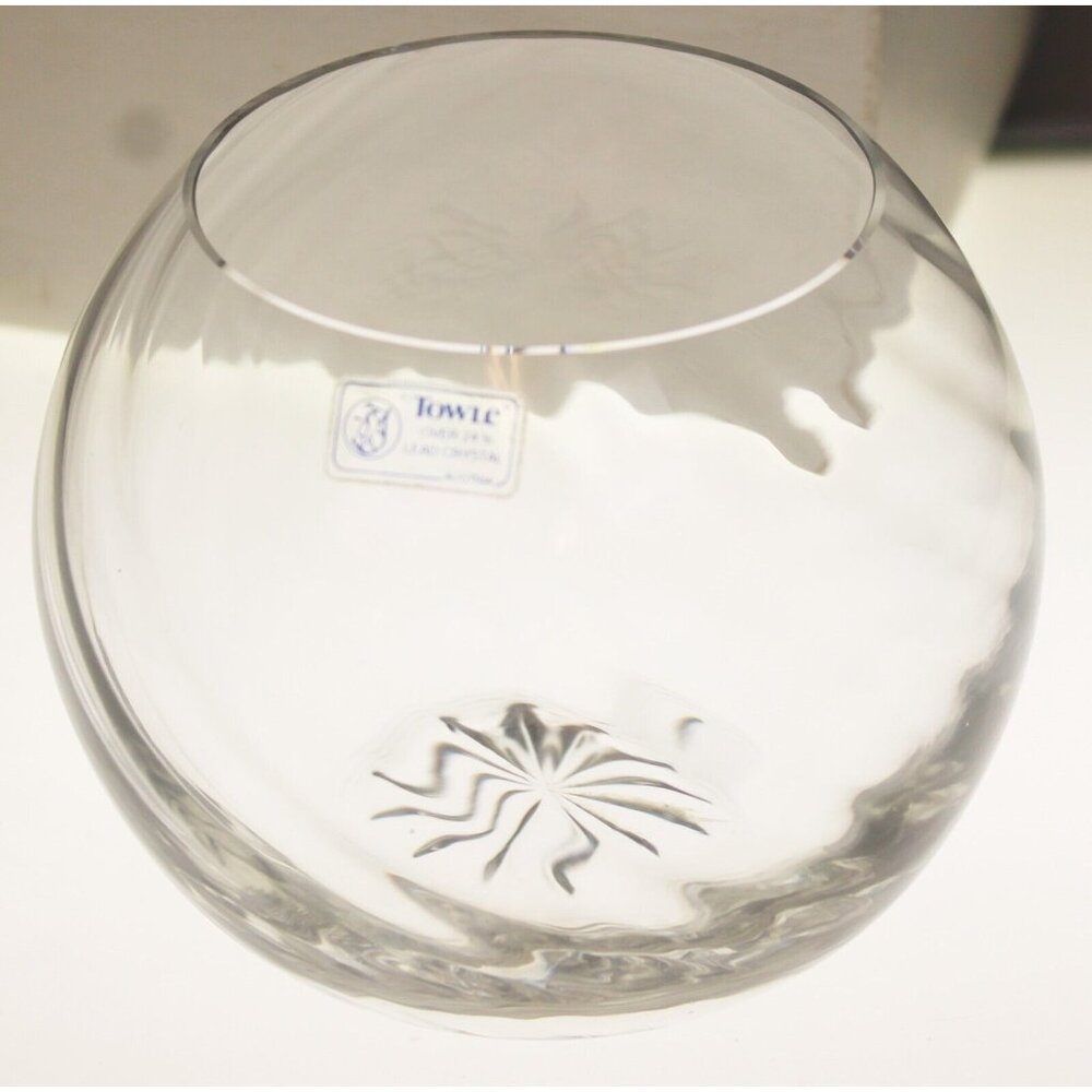 Towle Crystal Fish Bowl Trinket Austria 24% Lead Round Ball Shape Clear Swirl